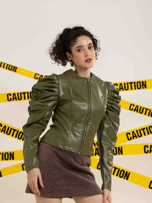 TANDUL Women Solid Olive Green Jacket