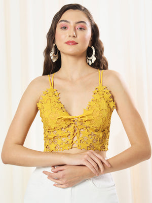 TANDUL  Casual Sleeveless Solid Women Yellow Top