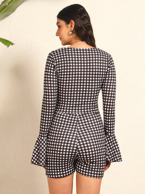 TANDUL Women Stunning Black and White Checkered Playsuit
