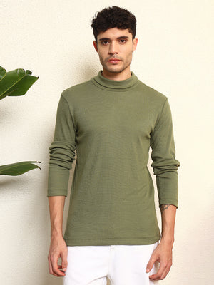 TANDUL Men Solid Turtle Neck Green Sweater