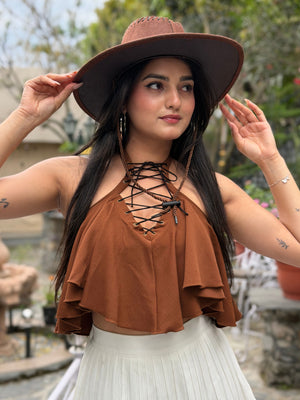 TANDUL Women Stunning Front Detailed Brown Top