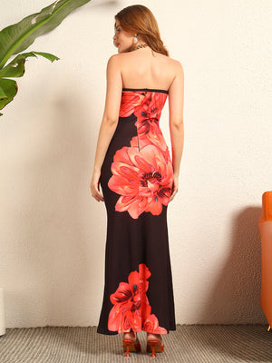 TANDUL Women Stunning Black and Red Floral Printed Dress