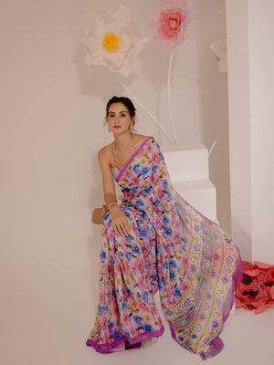 ELTIRE Exquisite Printed Bollywood Style Georgette Saree