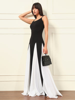 TANDUL Women Black and White Long Dress