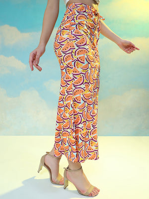 TANDUL  Women Printed Flared Orange Skirt