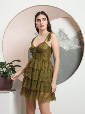 TANDUL Women Elegant Green  Ruffled Dress