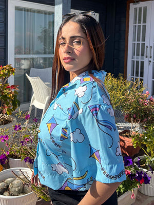 TANDUL Women Skyblue Printed Shirt