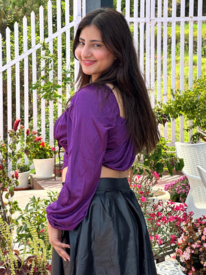 TANDUL  Casual Balloon Sleeve Self Design Women Purple Top