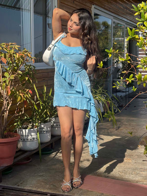 TANDUL Women Stunning Skyblue Velvet Dress