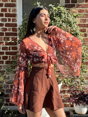 TANDUL Women Fit and Flare Brown Top