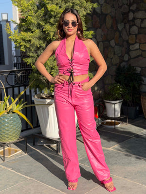TANDUL Women Pink Leather Co-ord Set