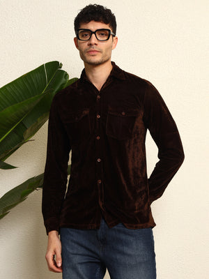 TANDUL Men's Brown Velvet Shirt