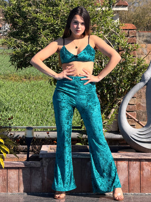 TANDUL Women Equisite Teal Velvet Co-ord Set