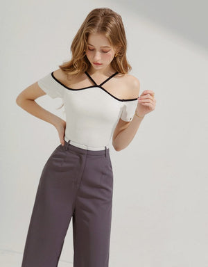 TANDUL  Casual Cold Shoulder Sleeves Solid Women White Top