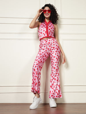 TANDUL Women's Pink Heart Printed Co-ord Set