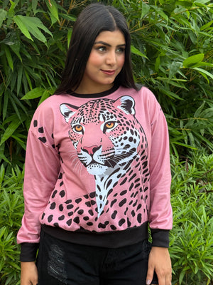 TANDUL Women Pink Bold Leopard Print Sweatshirt