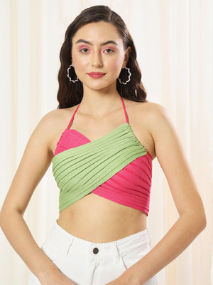 TANDUL  Casual Sleeveless Solid Women Green Top