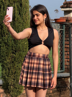 TANDUL Women Chic Plaid Printed Skirt