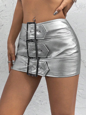 TANDUL  Women Solid Skorts Silver Skirt