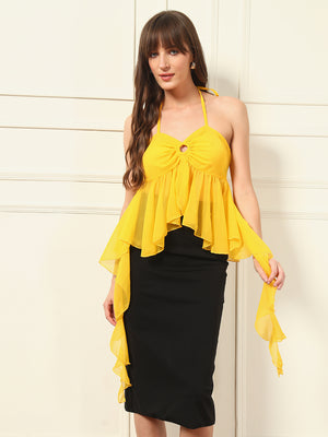 TANDUL Women Yellow Ruffled Top
