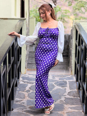 TANDUL Women Purple Polka dot Dress with Puff Sleeves