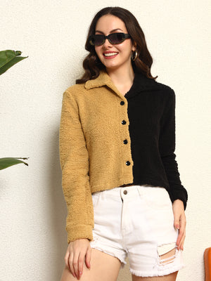 TANDUL Women Black and Brown Fur Jacket