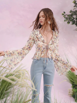 TANDUL  Casual Bell Sleeves Printed Women Multicolor Top