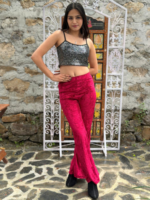 TANDUL Women Striking Maroon Velvet Trouser