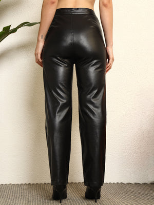 TANDUL Women Chic Black Leather Trouser