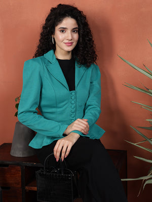 TANDUL Women Stylish Teal Green blazer