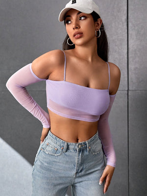 TANDUL  Casual Cold Shoulder Sleeves Solid Women Purple Top
