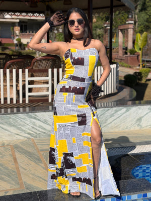 TANDUL Women Yellow Newspaper Printed Dress