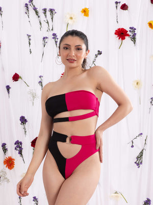 ELTIRE Women Stylish Pink and Black Lingerie Set
