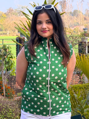 TANDUL Women Stunning Green Floral Printed Sleeveless Jacket