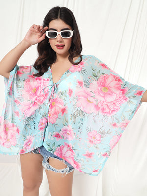 TANDUL  Women Kimono Style 3/4th Sleeve Light Blue Shrug