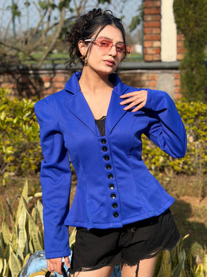 TANDUL Women Stylish Blue Solid Blazer
