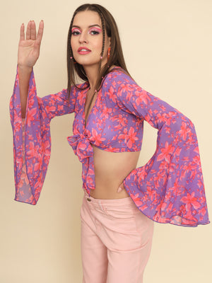 MAZIE Casual Bell Sleeves Printed Women Multicolor Top