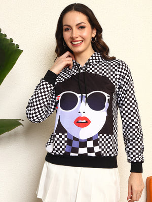 TANDUL Women Stylish Checkered Hoodie
