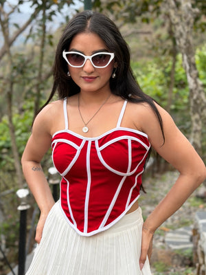 TANDUL Women Stunning Red and White Corset Top
