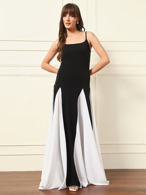 TANDUL Women Black and White Long Dress