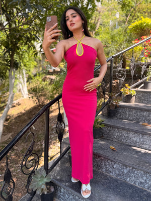 TANDUL Women Pink Haulter Neck Bodycon Dress