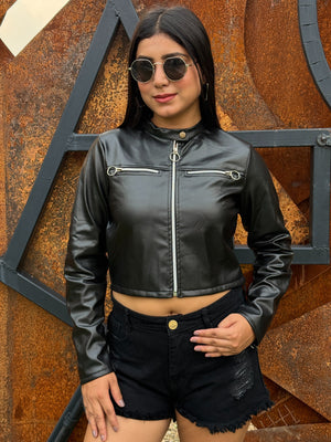 TANDUL Women Sleek Black Leather Jacket