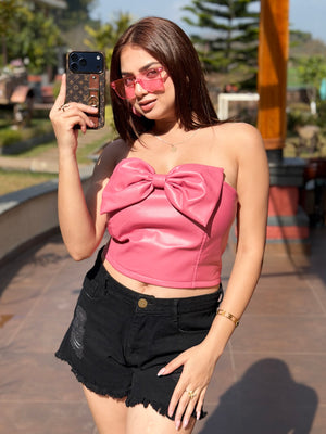 TANDUL Women Stunning Pink Leather Top