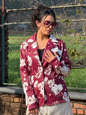TANDUL Women Maroon Floral Printed Blazer