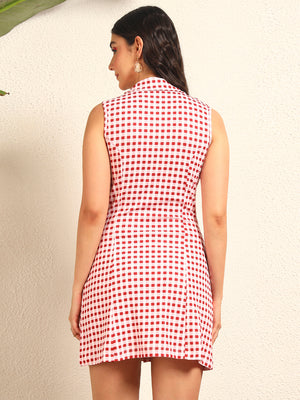 TANDUL Women Charming Red and White Checkered Dress