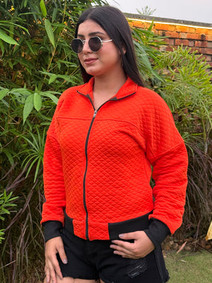 TANDUL Women Orange Quilt Jacket