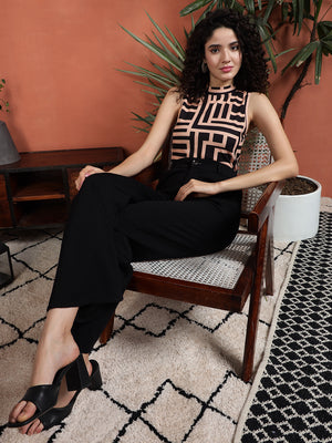TANDUL Casual Sleeveless Printed Women Beige Top