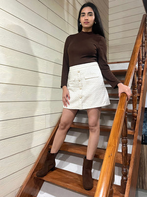 TANDUL Women Solid High Neck Brown Sweater