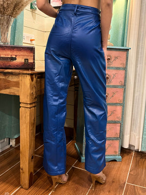 TANDUL Women Regular Fit Blue Leather Trousers