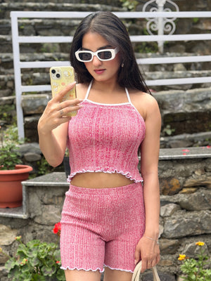 TANDUL Women Chic Pink Knitted Co-ord Set